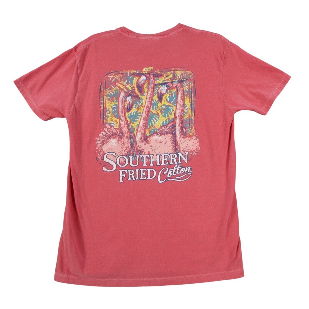 Southern Fried Cotton Mens Flamingo Graphic T-Shirt Comfort Colors Pink Size M